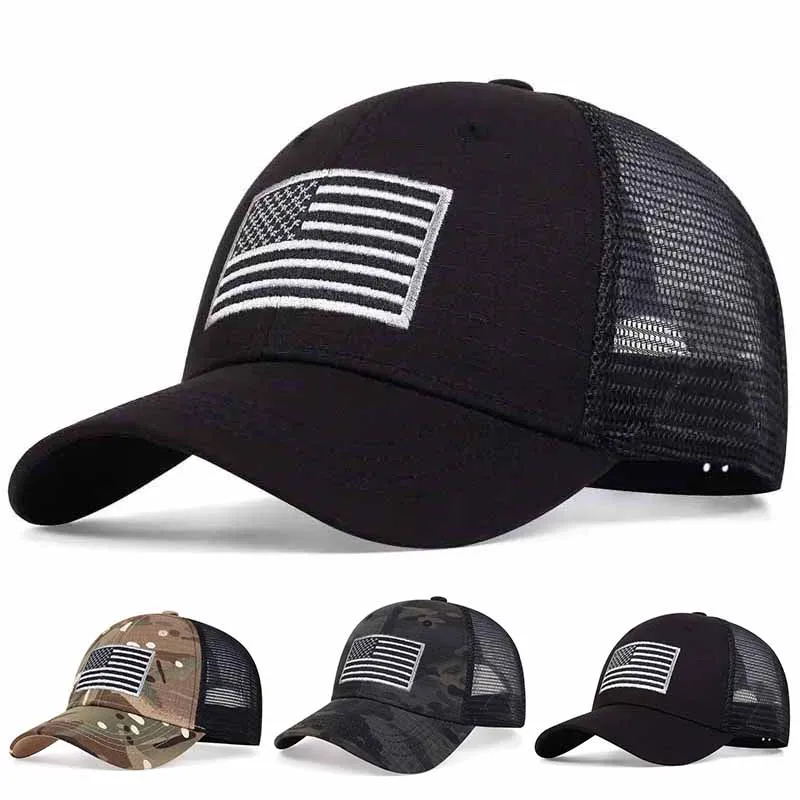 1piece Unisex American Flag Embroidery Baseball Net Cap Spring Autumn Outdoor Adjustable Sunscreen Leisure Hat Travel