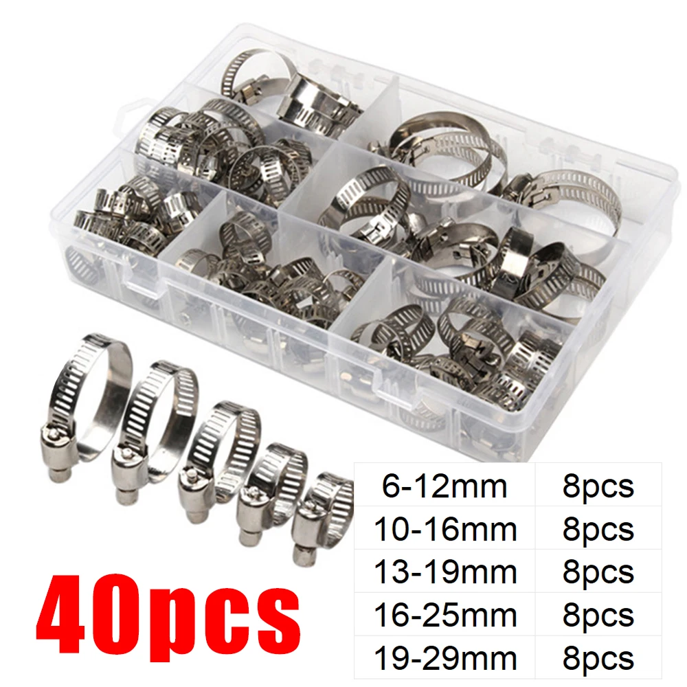 Hose Clamps Set Stainless Steel Adjustable Worm Gear Screw Band Hose Clamp for Pipe Fuel Tube Faucet Fasteners Assortment Kit image 5