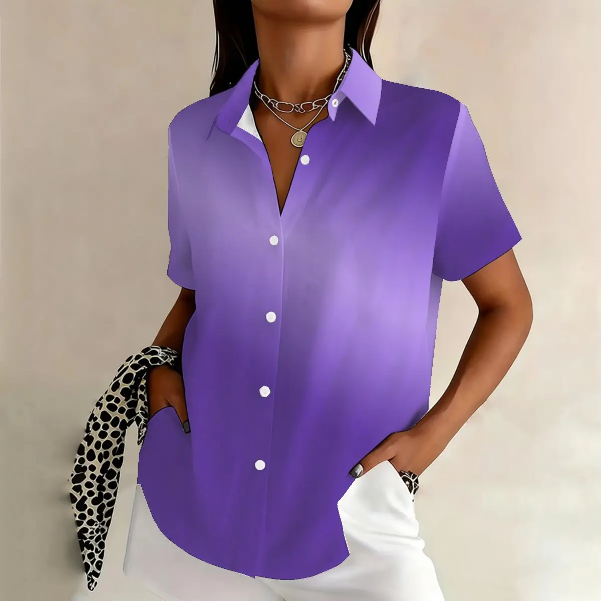 

Летняя женская рубашка больших размеров, фиолетовая градиентная расцветка, элегантная, интеллектуальная, модная и романтичная, подходит для свиданий и вечеринок.