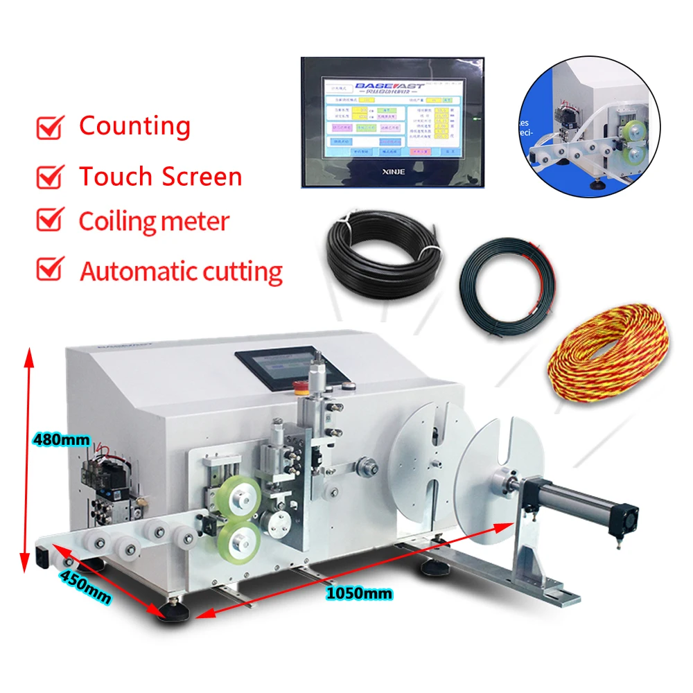 Coil Winding Machine Can Meter Counting Cutting Touch Screen Automatic Winder for 60-300mm Wire 4In1 Cable Stripping Peel Tools