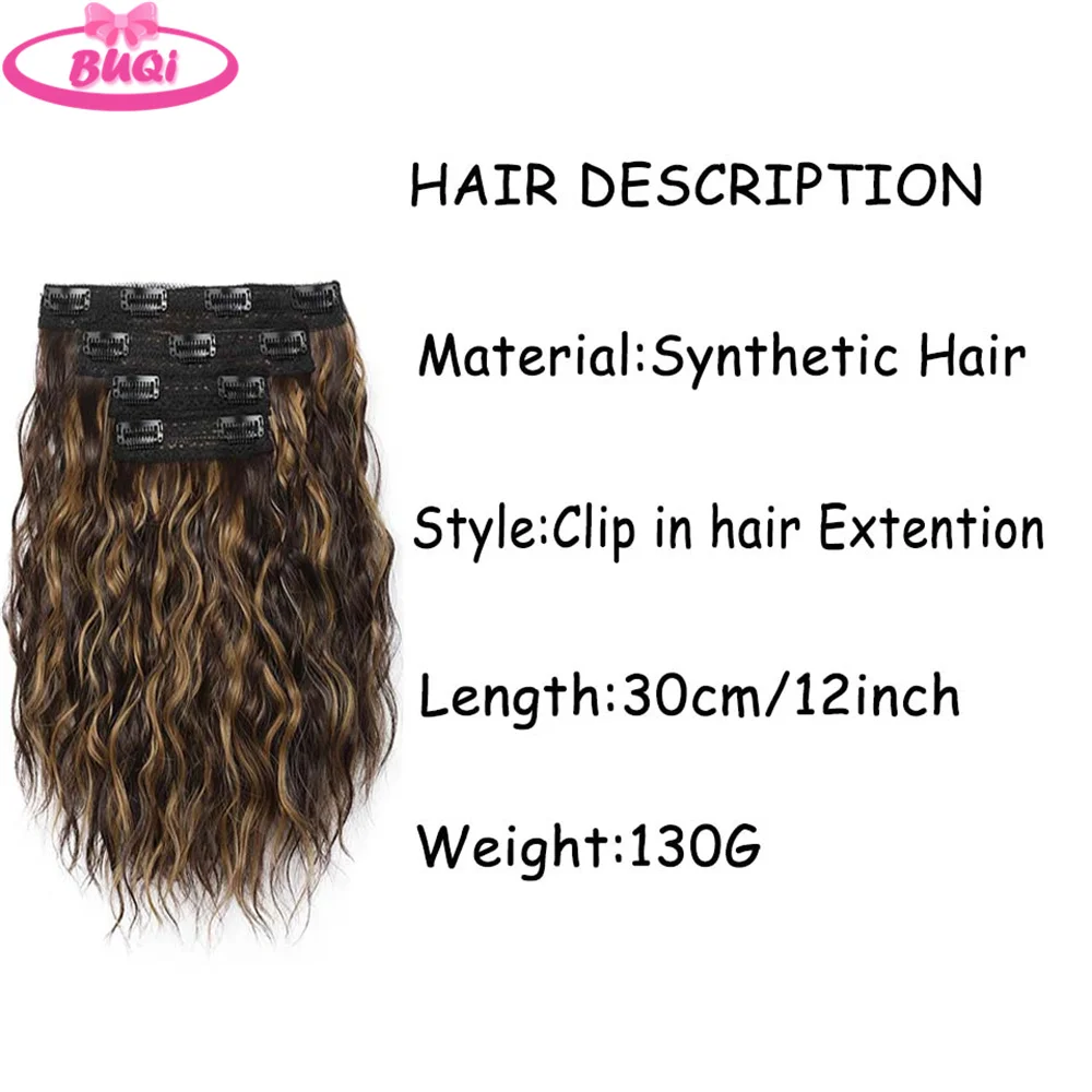 Extensiones de Cabello sintético para mujer, postizo corto y rizado de 12 pulgadas, extensiones de pelo degradado grueso, set de 4 unidades