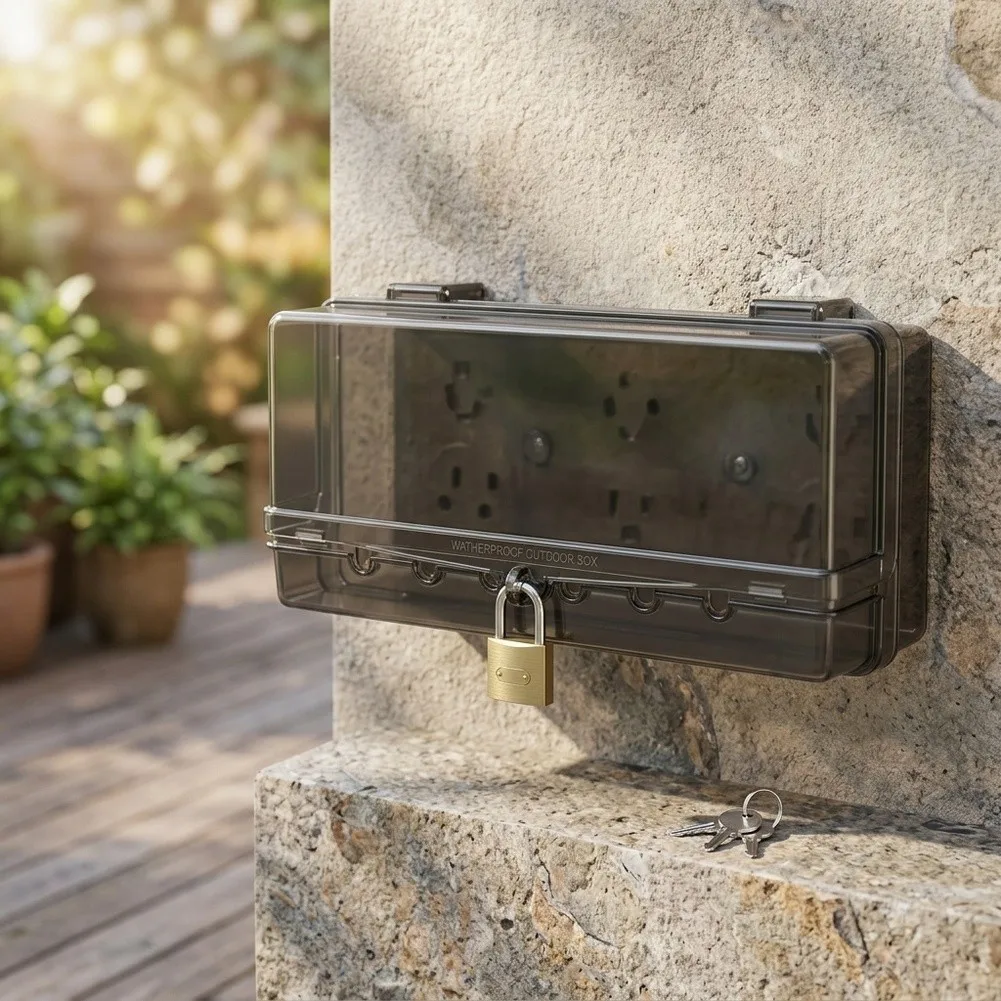 Lockable Outdoor Electrical Box Rainproof with Multiple 4/8 Output Holes for Weather Resistant Power  Lockable