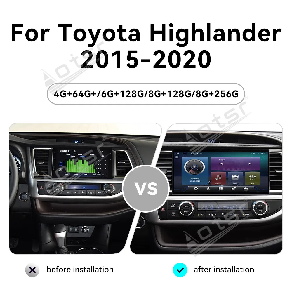 12.3’’ Android 14 Carplay For Toyota Highlander 2015-2020 GPS Navigation Car Radio HD Touch Screen Multimedia Auto Stereo