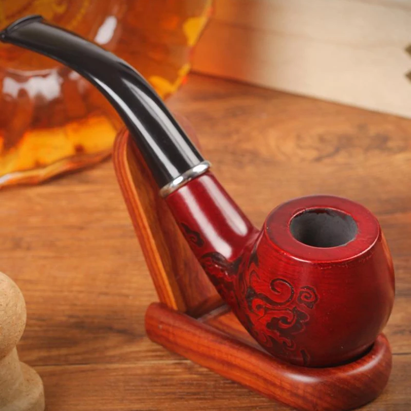 Wooden Bent Tobacco Pipe Carved Tobacco Filter Pipe Wood Herb Tobacco Filter Smoking Pipe Smoking Gift