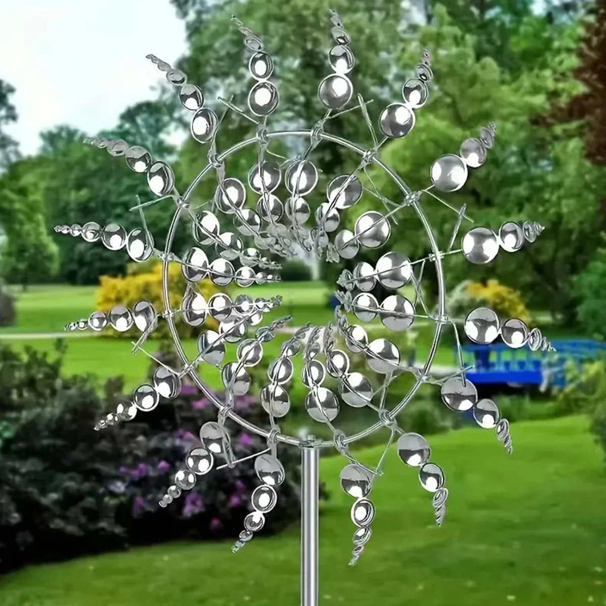 New Unique and Magical Metal Windmill 3D Wind Powered Kinetic Sculpture Lawn Metal Wind Solar Spinners Yard and Garden Decor