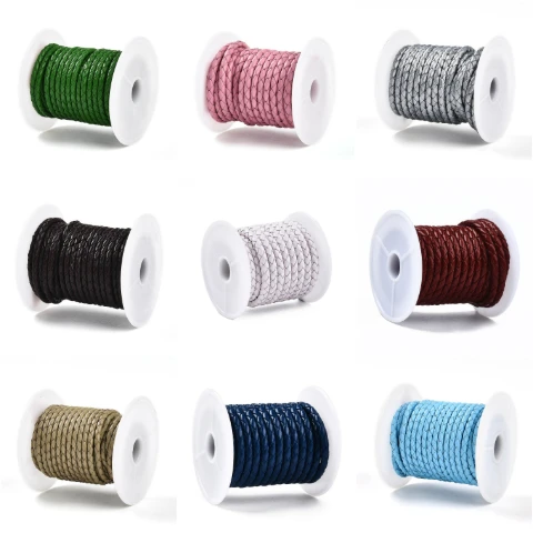 1 Roll Braided Cowhide Leather Cord with Cotton Inner, Multiple Sizes 3mm 4mm 5mm 6mm for Bracelet Necklace Jewelry Making