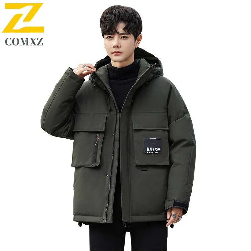 COMXZ 2025 Winter Men's Short down Jacket Trendy All-match Solid Color Cold-proof Warm Parka Business Puffer Jacket Padding Coat