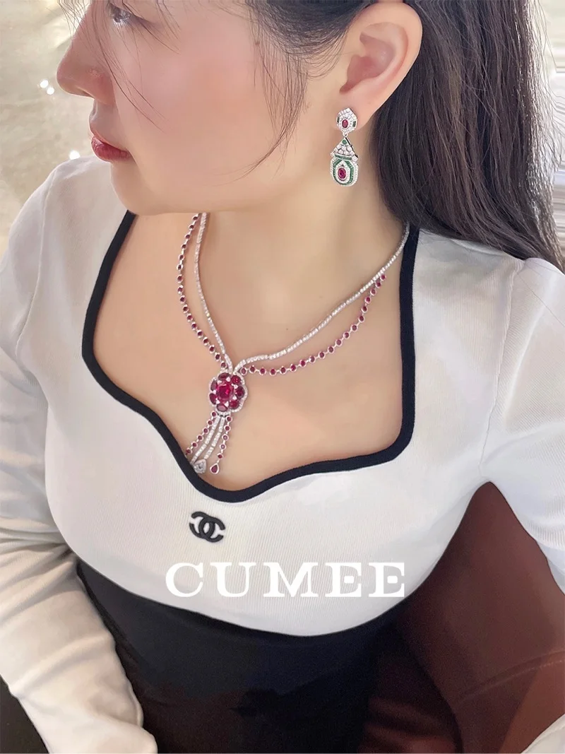 CUMEE Vintage Drop Earrings Fashion Style Cultivated Synthetic Ruby Women\'s Earrings. Silver Plated Gold