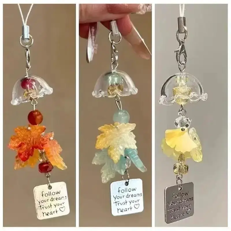 1 Stück transparente Quallenblume Ginkgo Hängeanhänger Windspiel Bastelartikel mit inspirierendem Anhänger für Handy- und Rucksackdekoration – Detail 2