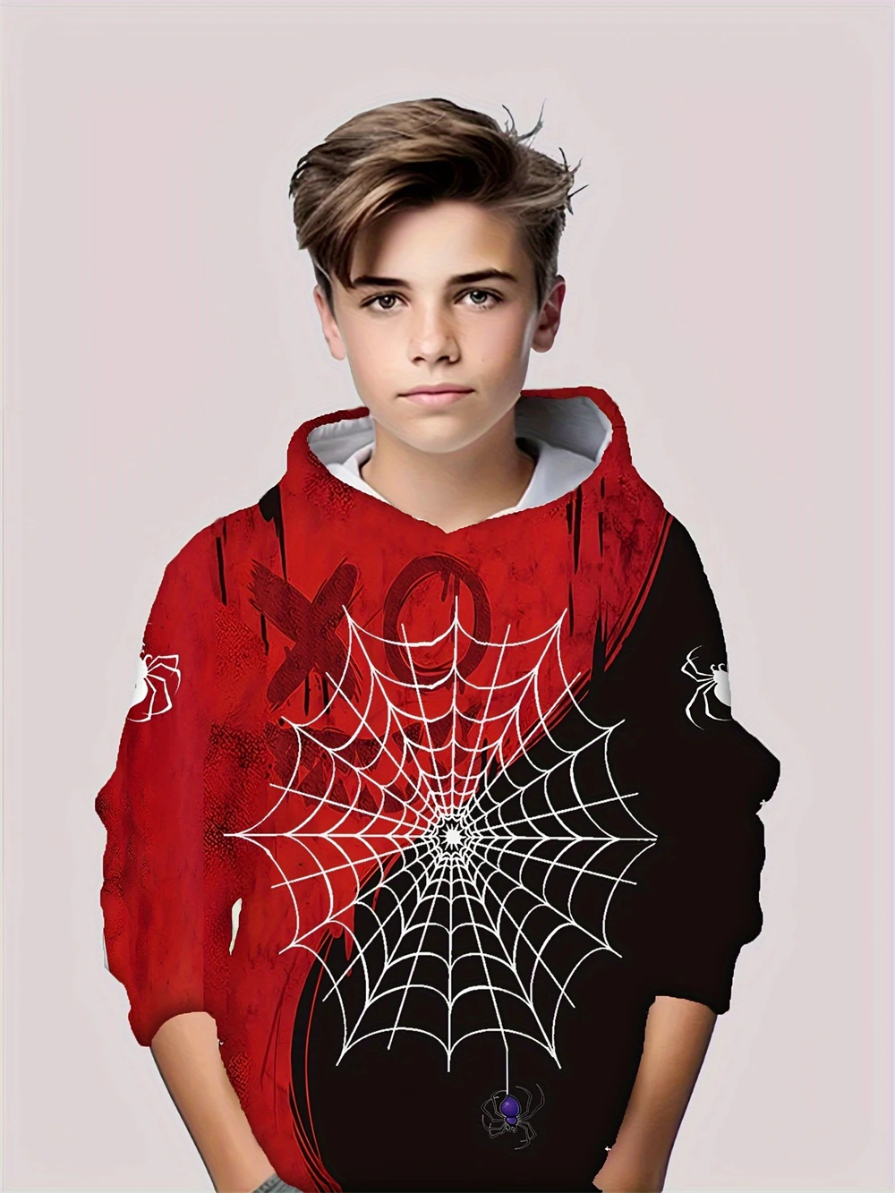 MINISO children's clothing Marvel Spider-Man 3D printed pattern hoodie red spider web pullover spring autumn casual Kids clothes