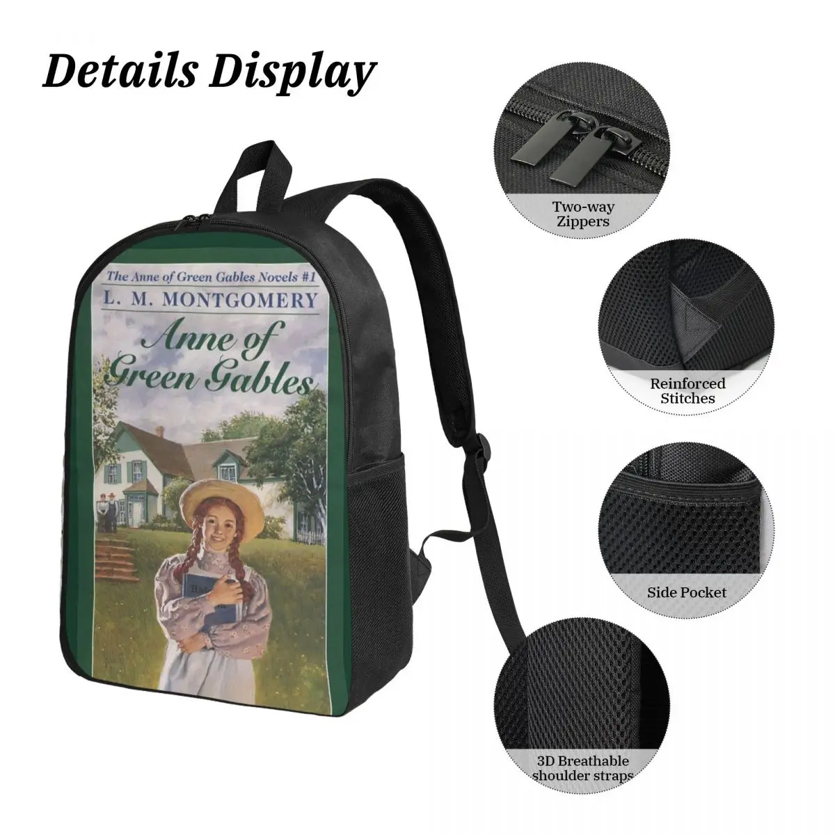 Anne Of Green Gables Ransel Tas Buku Pelajar Laki-laki Perempuan Tas Sekolah Tas Bahu Laptop 3Ps Tas Makan Siang Terisolasi Tempat Pensil