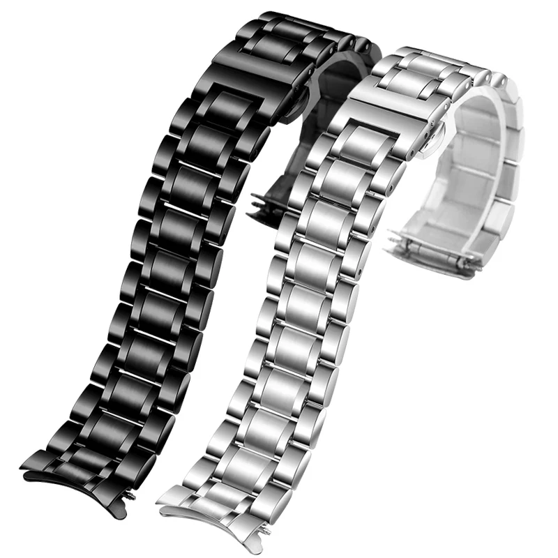 For Seiko Longines Timex Citizen Casio Curved End Stainless Steel Strap Men 20mm 22mm 24mm High Quality Metal Watchband Bracelet