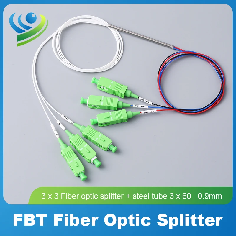 SC/APC SC/UPC FC/APC FC/UPC LC/APC LC/UPC Connector FBT Splitting 3x3 Fiber Optical Splitter 0.9mm Steel Tube 3x60