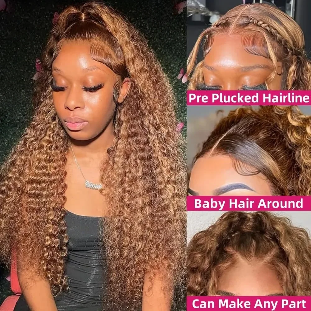 

Highlight Wig Human Hair 13x6 HD Deep Wave Lace Front Wigs Blonde Lace Front Wig Pre Plucked 4/27 Colored Curly Wig for Women