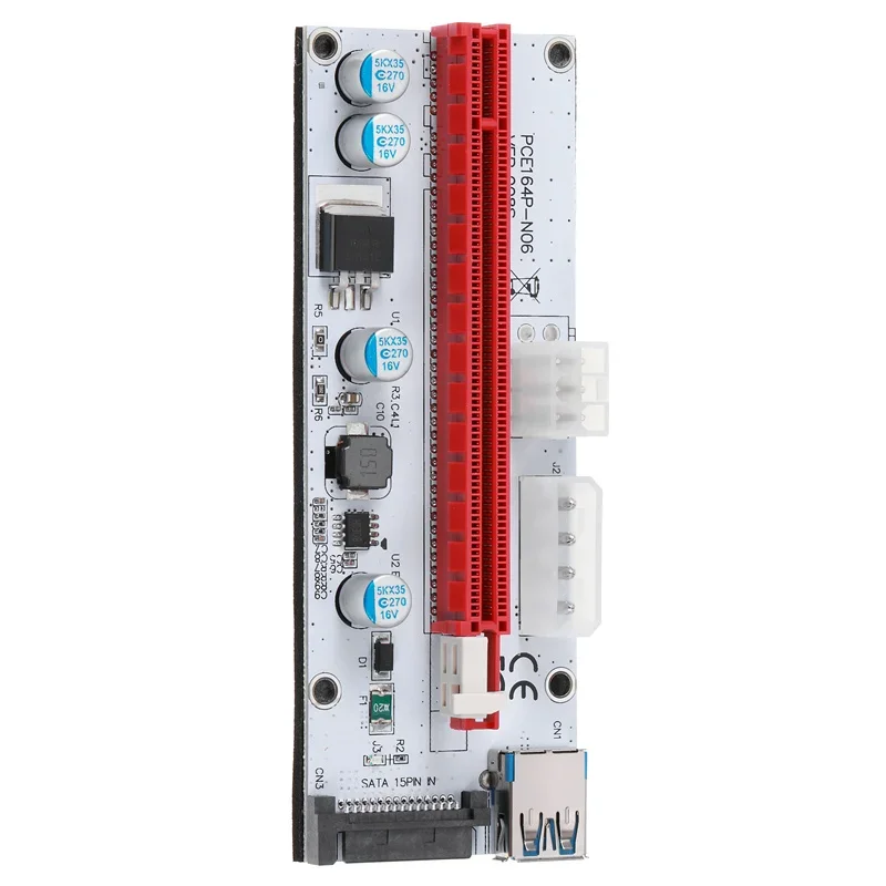 Powered GPU Riser 008S Red White PCIe X1 to X16 Extension Kit with USB 3.0 Cable and 3 Power Inputs for Mining Rigs