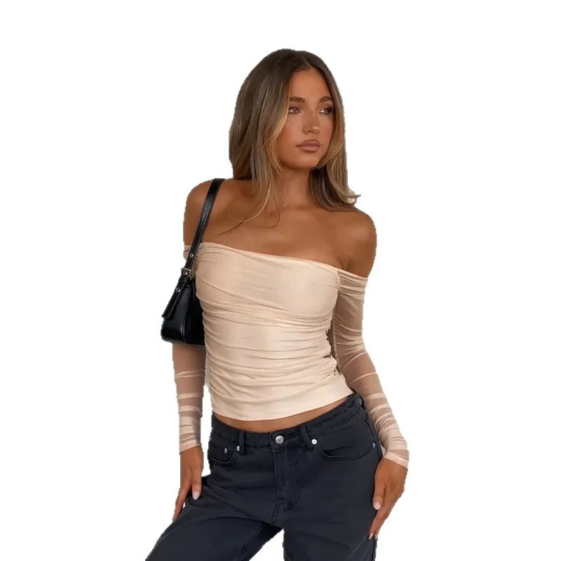 T-shirt sexy per le donne Slash Neck Off spalla Chic Casual Top Primavera Estate 2025 T-shirt solide femminili di nuova moda