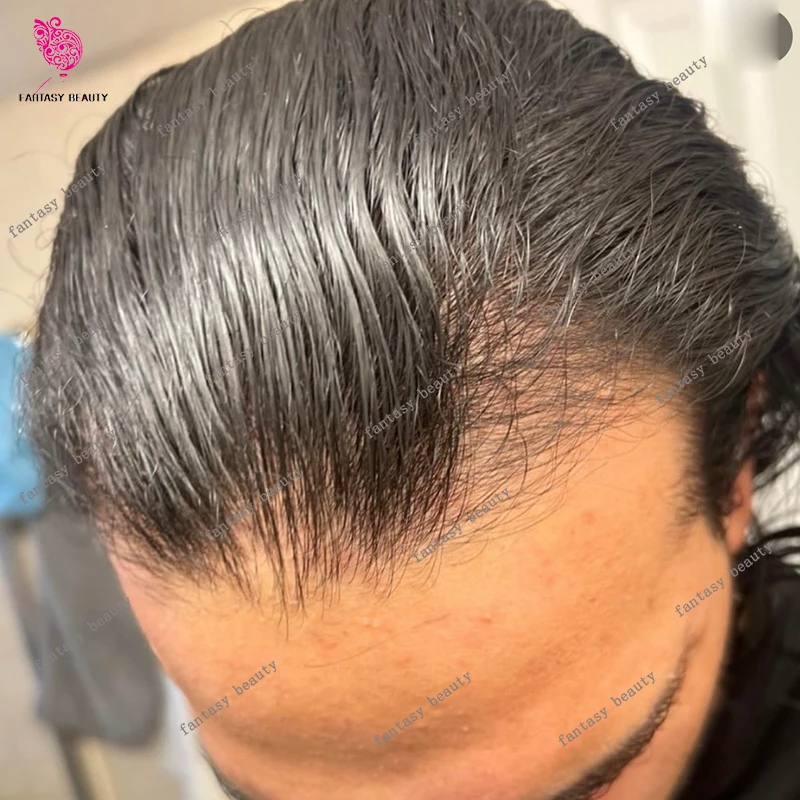 

Необнаружимые мужские человеческие волосы с микрокожей, плотность 80, серые протезы, супер натуральная линия волос, 0,02 мм, ультратонкая Vloop, черный мужской парик