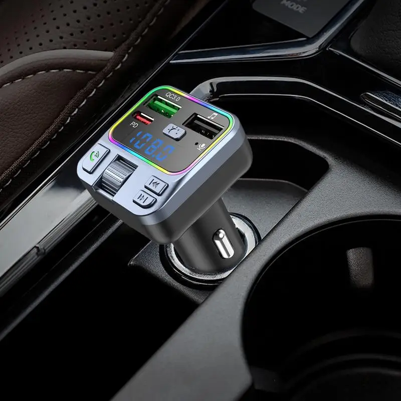 Car Fm Transmitter Wireless FM Radio Transmitter 2 Ports Fast Car Charger for Most Cell Phones Colorful Lights Radio Receiver