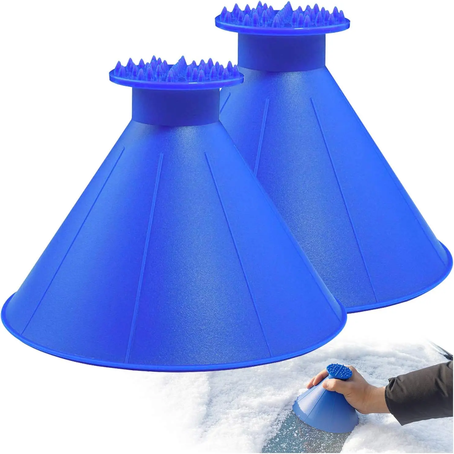 Magical Ice Scrapers for Car Windshield - 2 Pack   Car Ice Scraper with Funnel, Round  Scraper