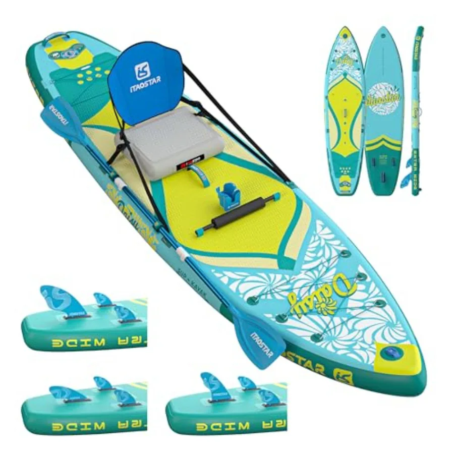 

Youth stand-up paddle board for all skill levels extra-wide 11'6 × 35 inflatable SUP with seat durable PVC material blue-gray c