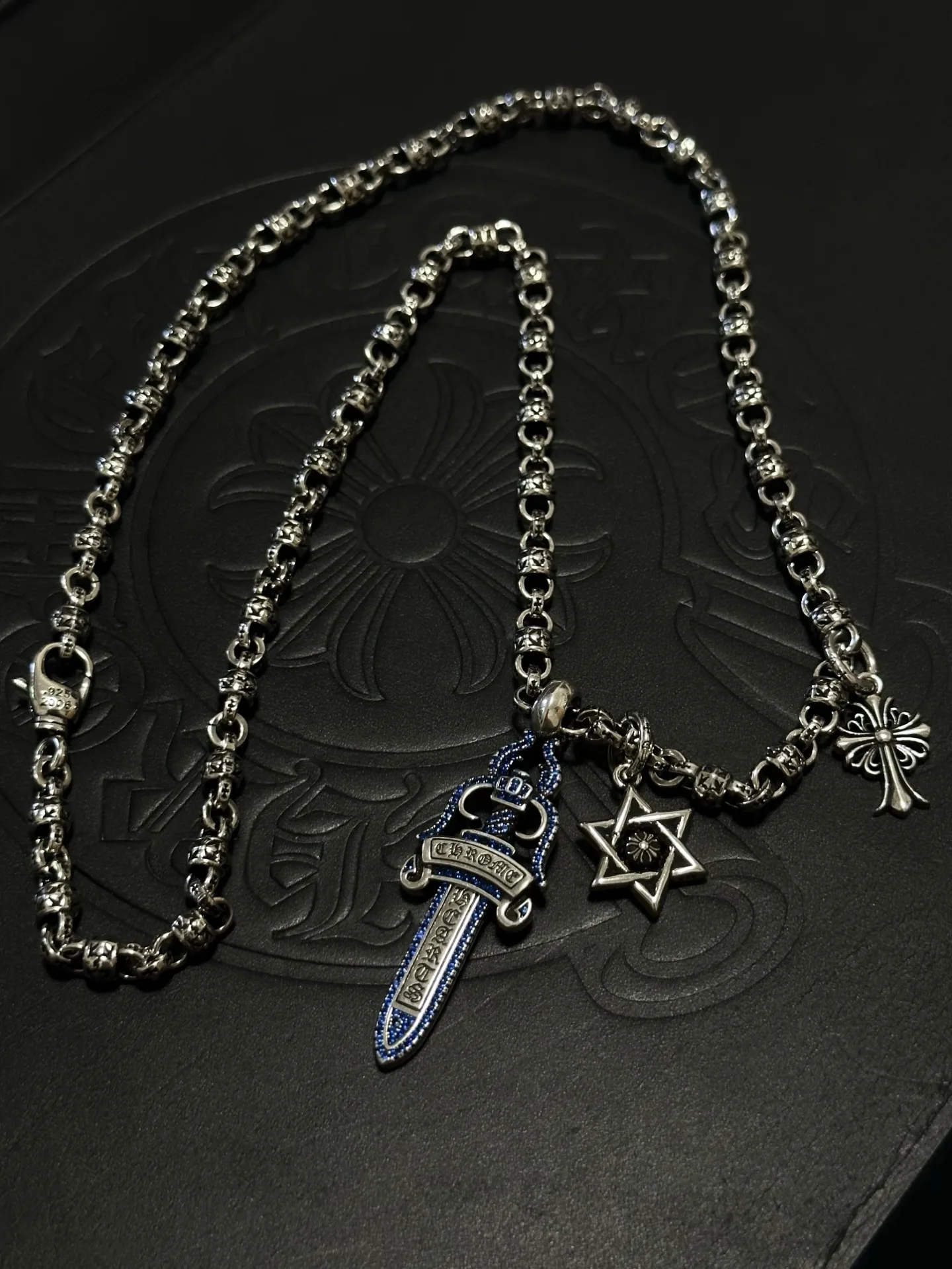 S925 Sterling Silver Sword Hexagram Double Pendant Necklace CH Vintage Premium Autumn Winter Sweater Chain Jewelry Punk
