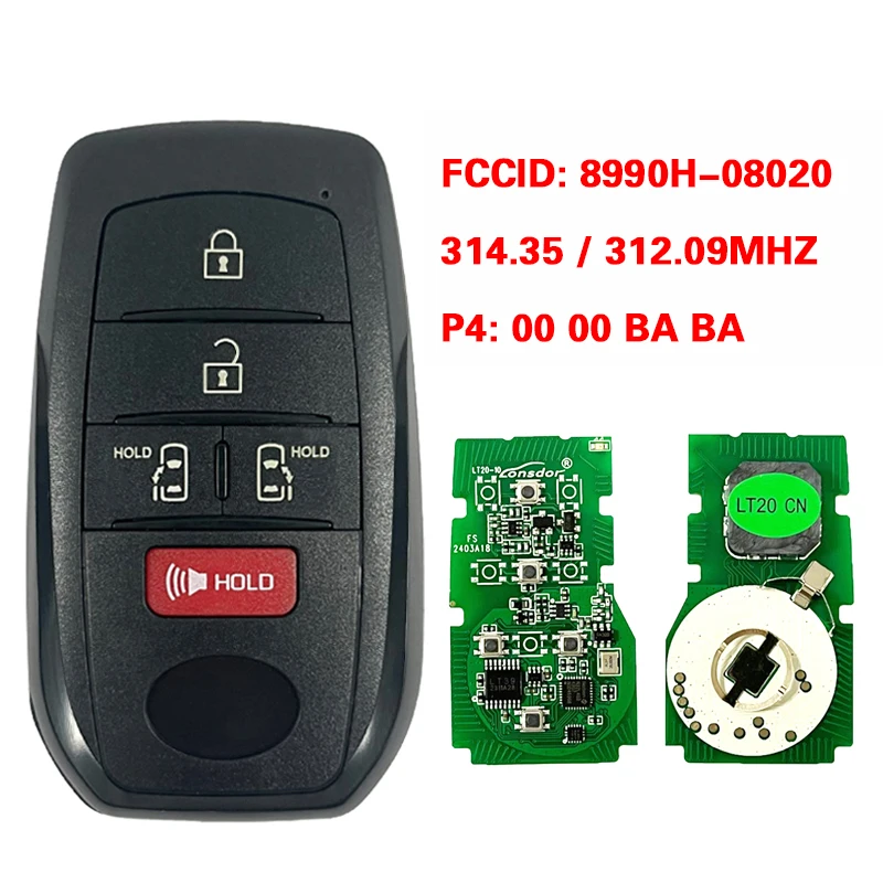 CN007318 Proximity Key For Toyota Sienna 2021-2022 8990H-08020 8990H-08021 HYQ14FBX P4::00 00 BA BA 314.35/312.09MHZ FSK