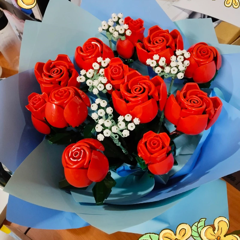 

Новинка, 822 шт., романтический букет роз, украшение для дома, сборка строительных блоков, креативная серия растений, подарок на день Святого Валентина