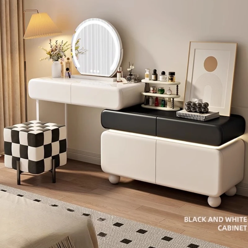 Modern Vanity Desk With Chair Makeup Dressing Table Cream style rock Complete Room Furniture Bedroom With Led Mirror Mini Toilet
