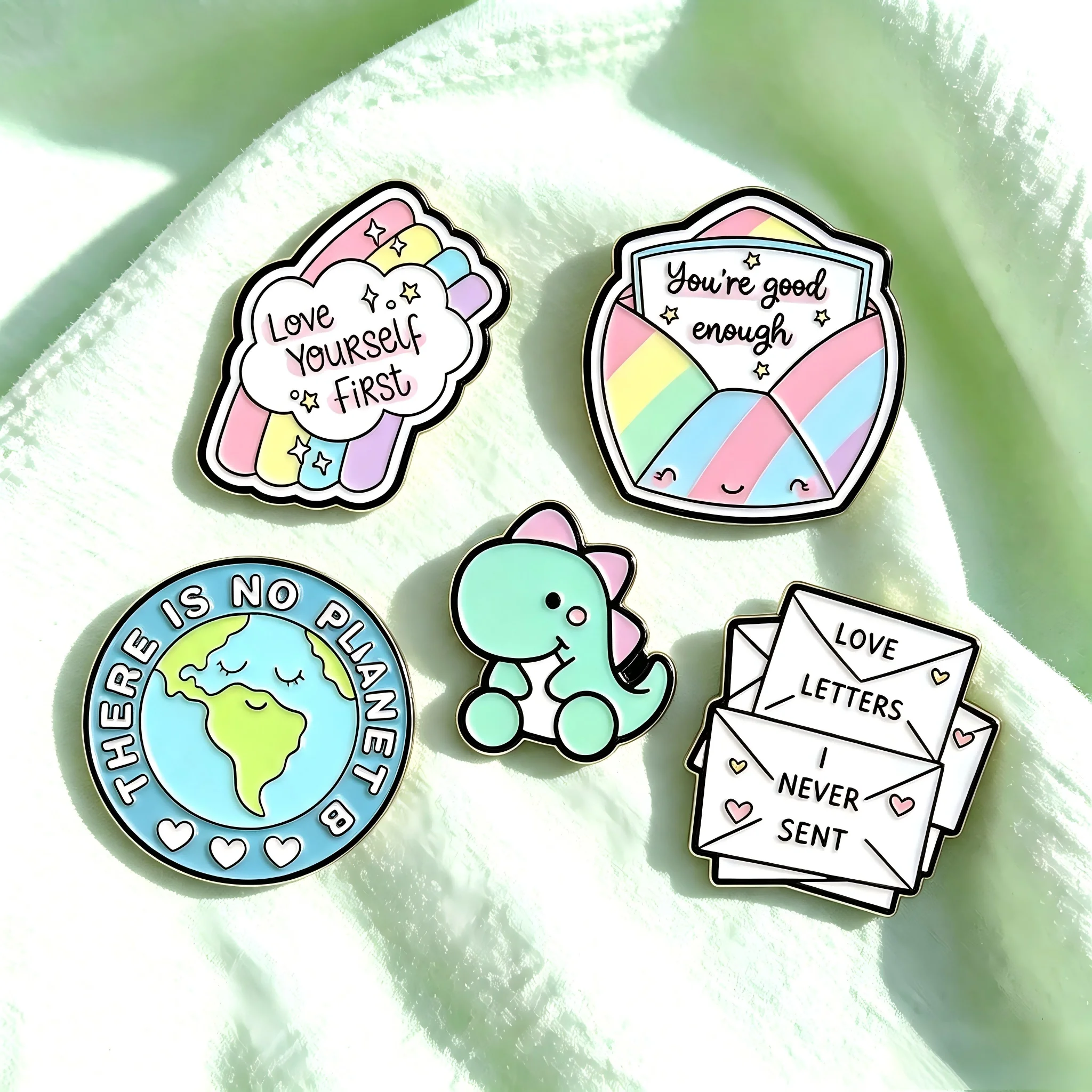 Pin esmaltado con diseño de sobre a rayas arcoíris y broche de dibujos animados 'You Are Enough' para ropa y sombreros, accesorio de autoestima positiva, regalo