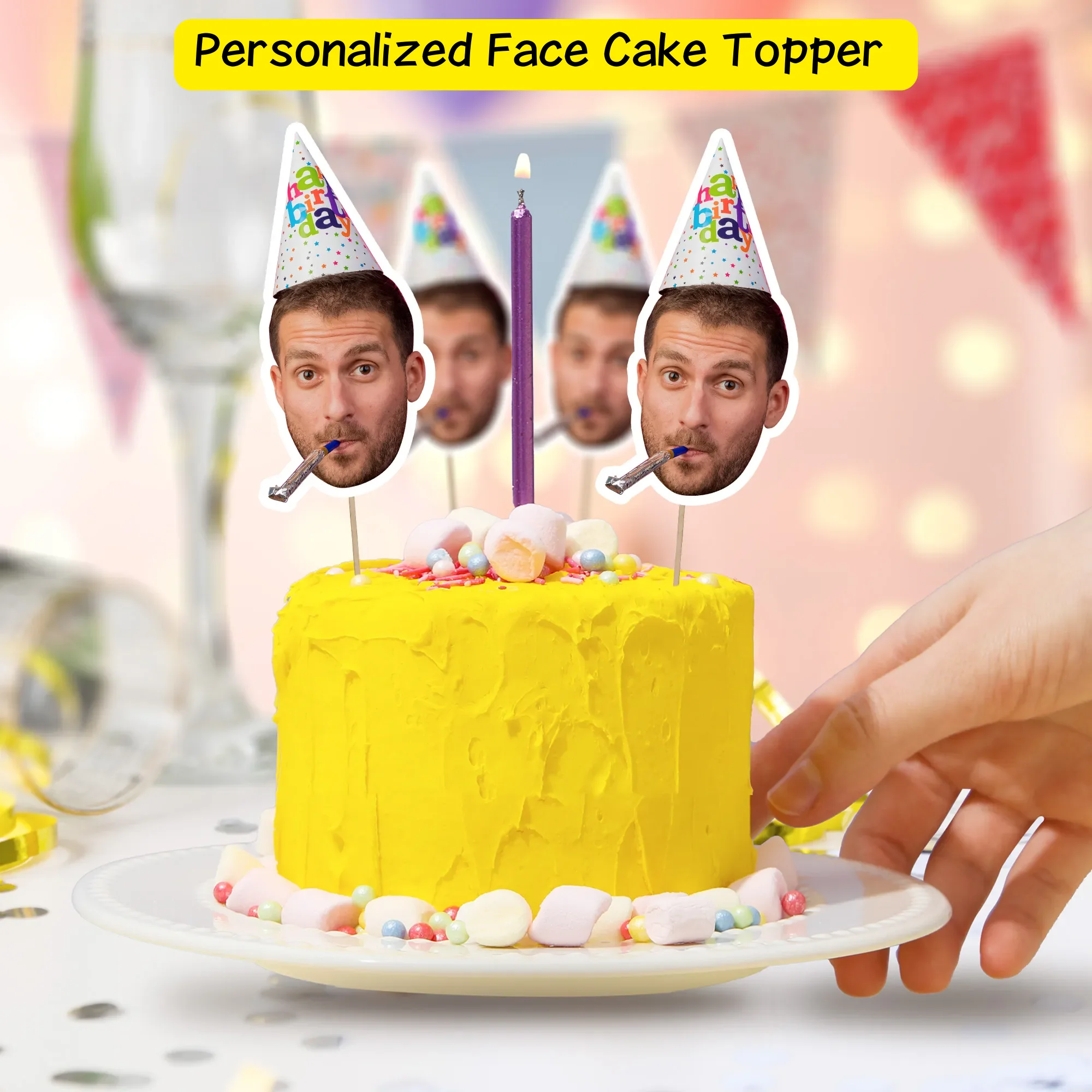 Personalizzato Face Cake Topper Crown Cupcake Sign compleanno foto personalizzata Head Cut Out Treat Picks Fun Face Body Cutout Dessert