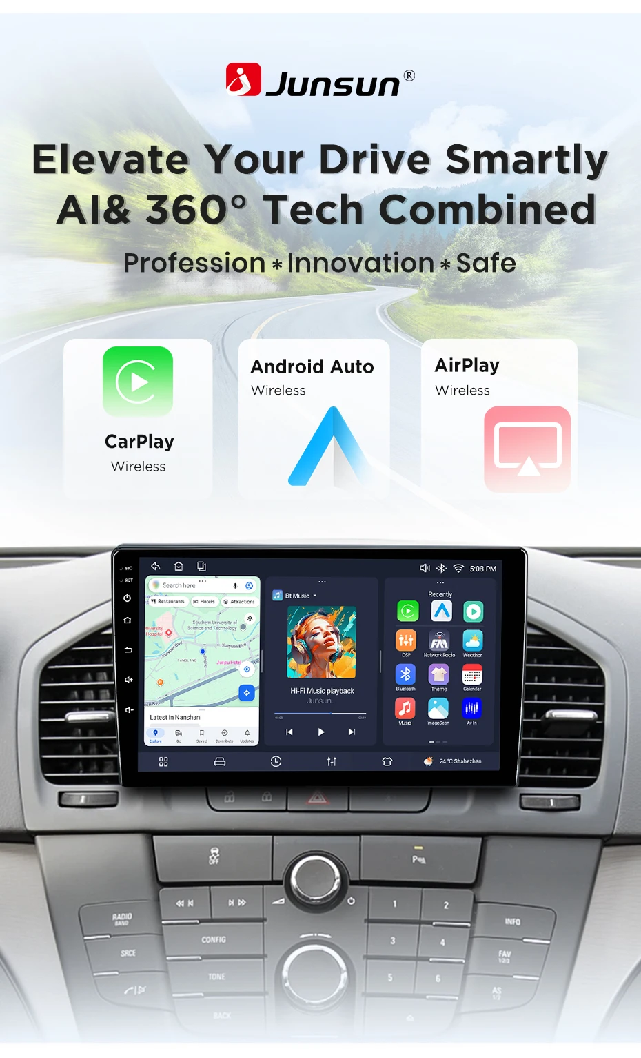 Junsun Android 15 Auto-Intelligenzsysteme für Buick Regal 2009-2013 Opel Insignia 2008-2012 AI Wireless CarPlay für Apple Auto – Detail 4