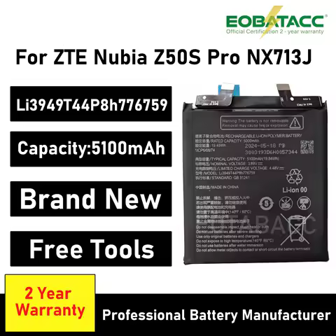New Li3949T44P8h776759 5100mAh Battery for ZTE Nubia Z50S Pro NX713J Mobile Phone 1ICP6/68/74 Mobile Phone Batteries+Free Tools