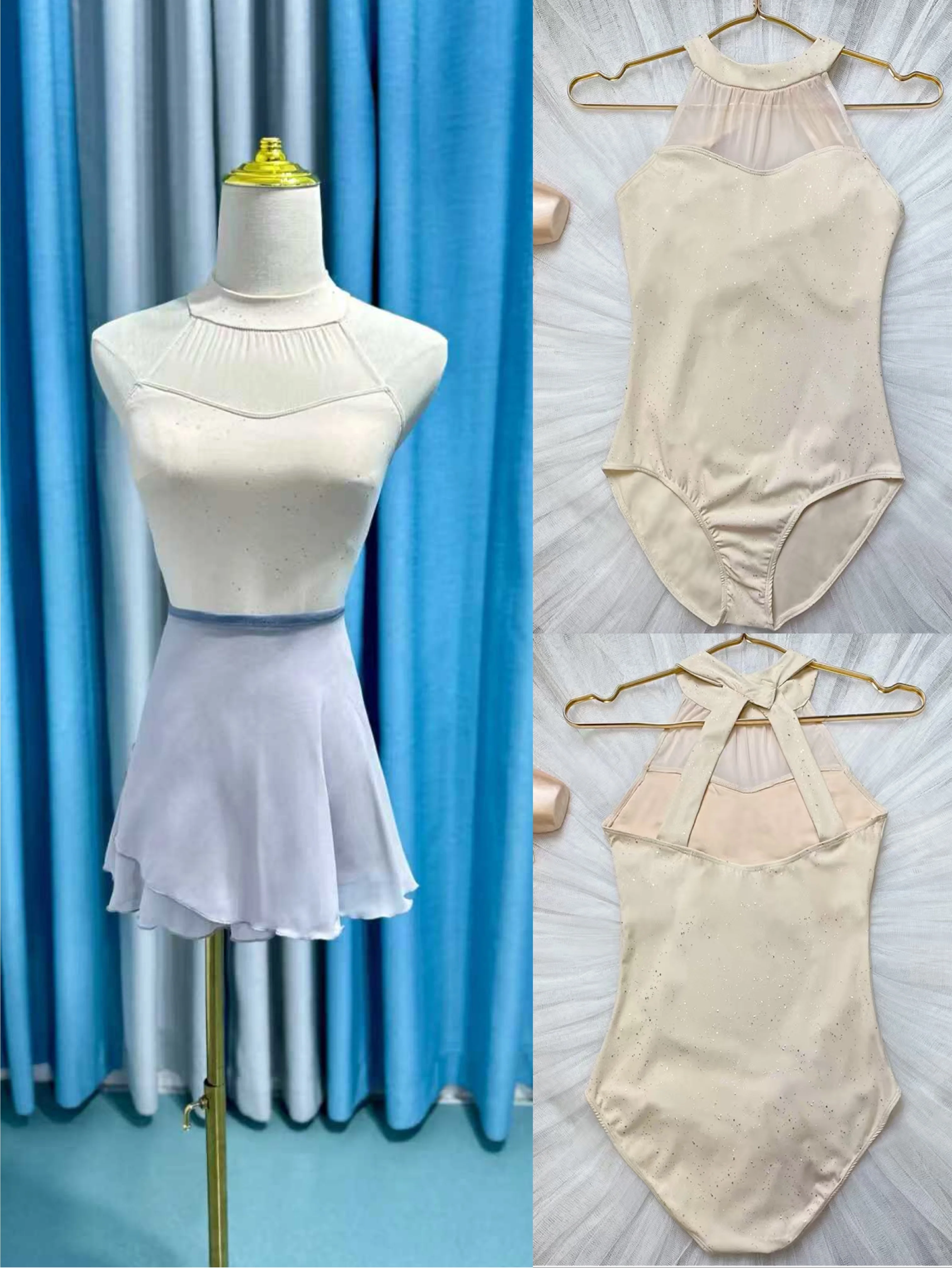 Leotardo de Ballet profesional para adultos, ropa de práctica de baile de Ballet con cuello Halter para personas mayores, mono de gimnasia para equipo de baile para mujeres