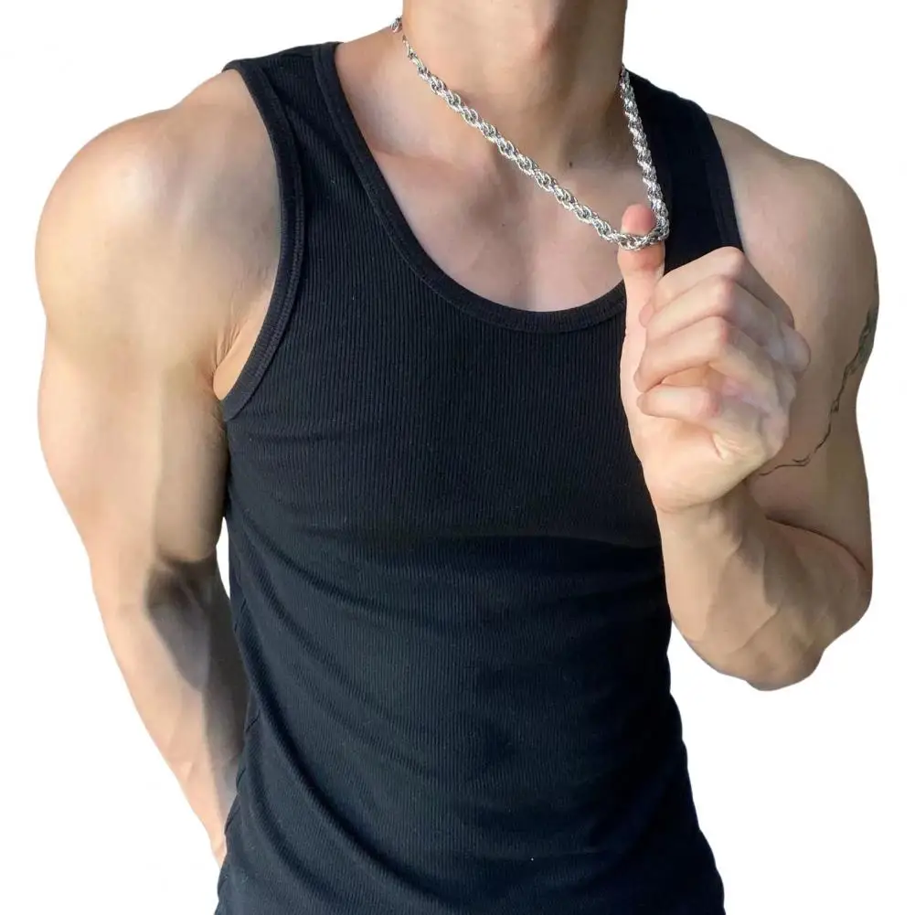 Skin-friendly Men Workout Vest Men's Solid Color O-neck Sleeveless Tank Tops Breathable Streetwear for Sports Travel Daily Wear