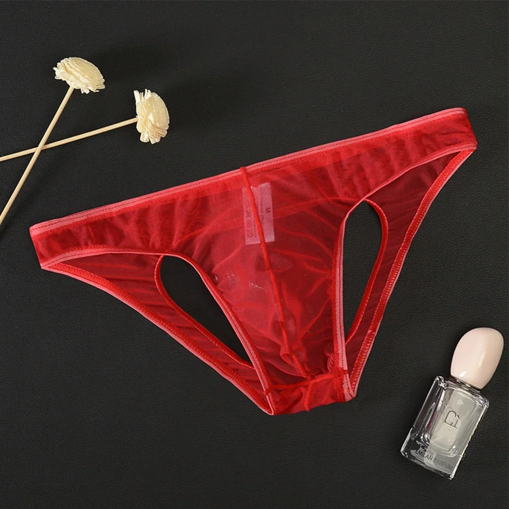Hollow Out Mesh Briefs Men Sexy Erotic Panties Thin Transparent Underwear Man Open Crotch Underpants See Through Lingerie Sheer