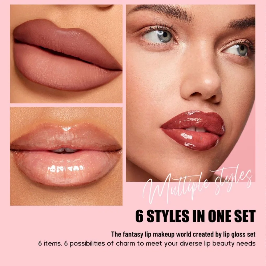 Delineador de labios regordete que no se decolora, juego de regalo de esmalte de labios mate, 6 uds., Cosméticos de labios hidratados ligeros de Color fácil resistente al agua de larga duración