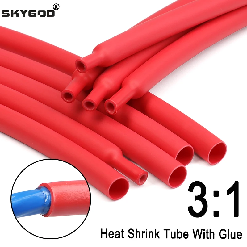 1~10m Red 3:1 Heat Shrink Tubing With Glue Dia1.6mm ~ 39mm Double Wall Adhensive Lined Wire Polyolefin Cable Sleeve Waterproof