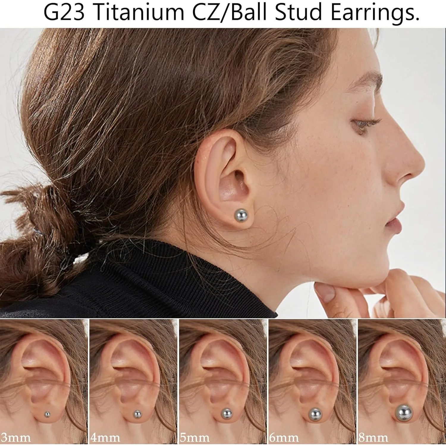 PIERCING 1 Pairs G23 Titanium Earrings Studs Set Tiny Ball 20G Cartilage Earring Stud for Women Men Sensitive Ears 3/4/5/6/8 mm