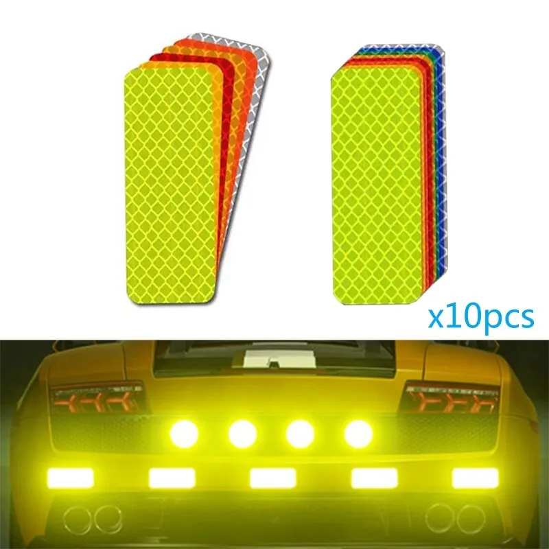 High Visibility Reflective Car Bumper Stickers, 10Pcs 3*8cm Safety Warning Reflective Strip Tape Decals