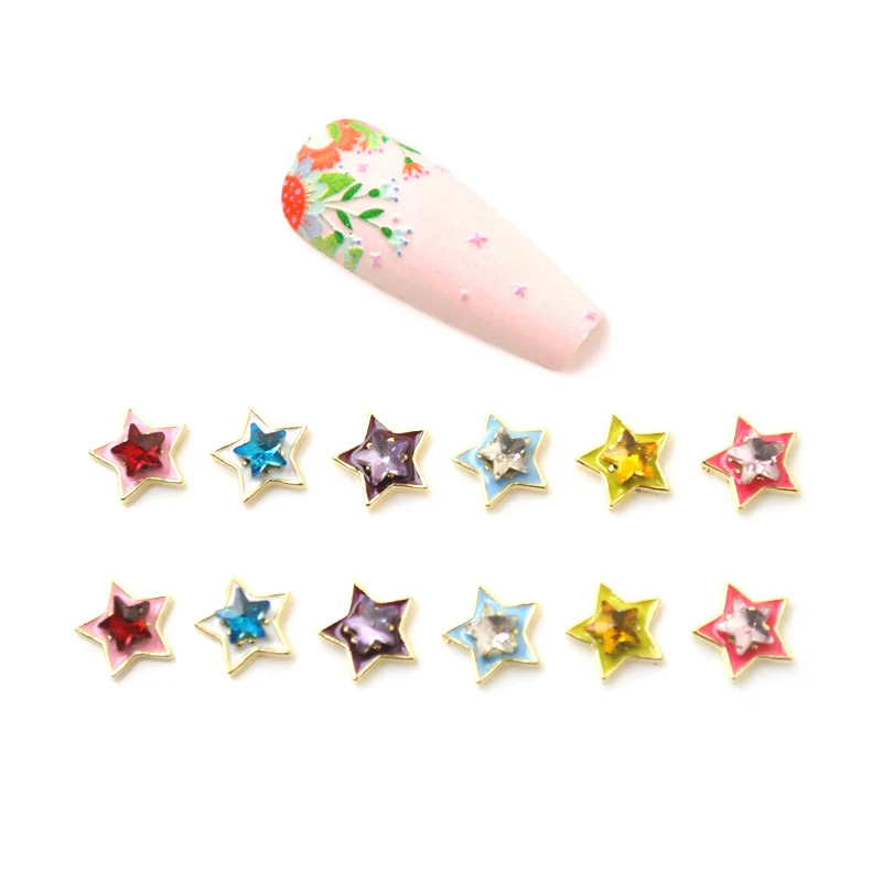 10Pcs New Colorful Stars Alloy Nail Art Charm 3D Sweet Cool Wind Five-Pointed-Star Luxur Nail Decoration DIY Nails Accessories