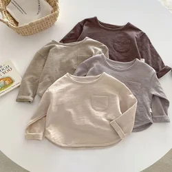 Magliette per ragazzi magliette a maniche lunghe per bambini Casual in cotone tinta unita autunno abbigliamento Boutique per bambini