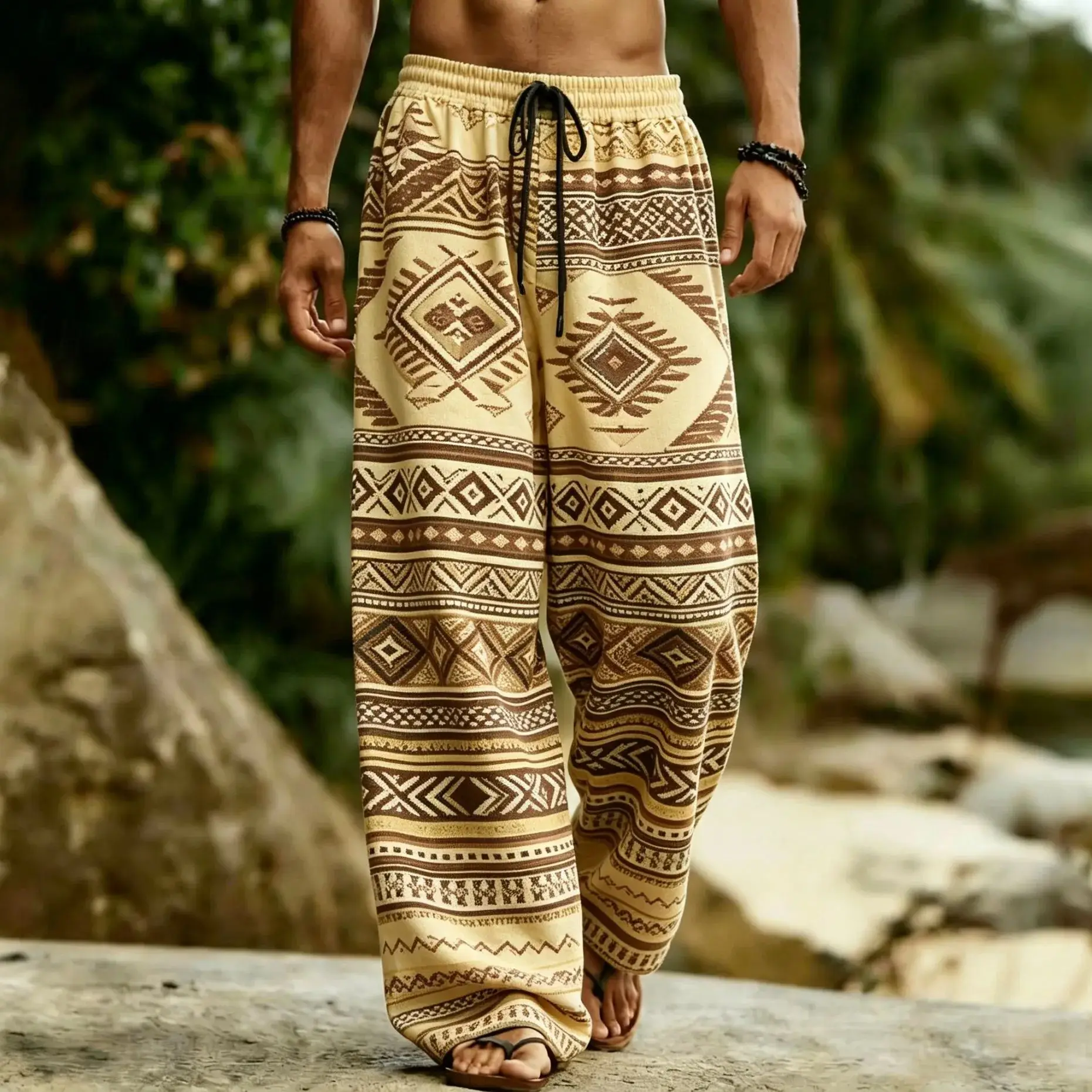2026 Herrenhosen Sommer Strandhosen mit Kordelzug Elastischer Bund 3D-Druck Streifen Grafik-Prints Geometrie Komfort Freizeithosen – Detail 10