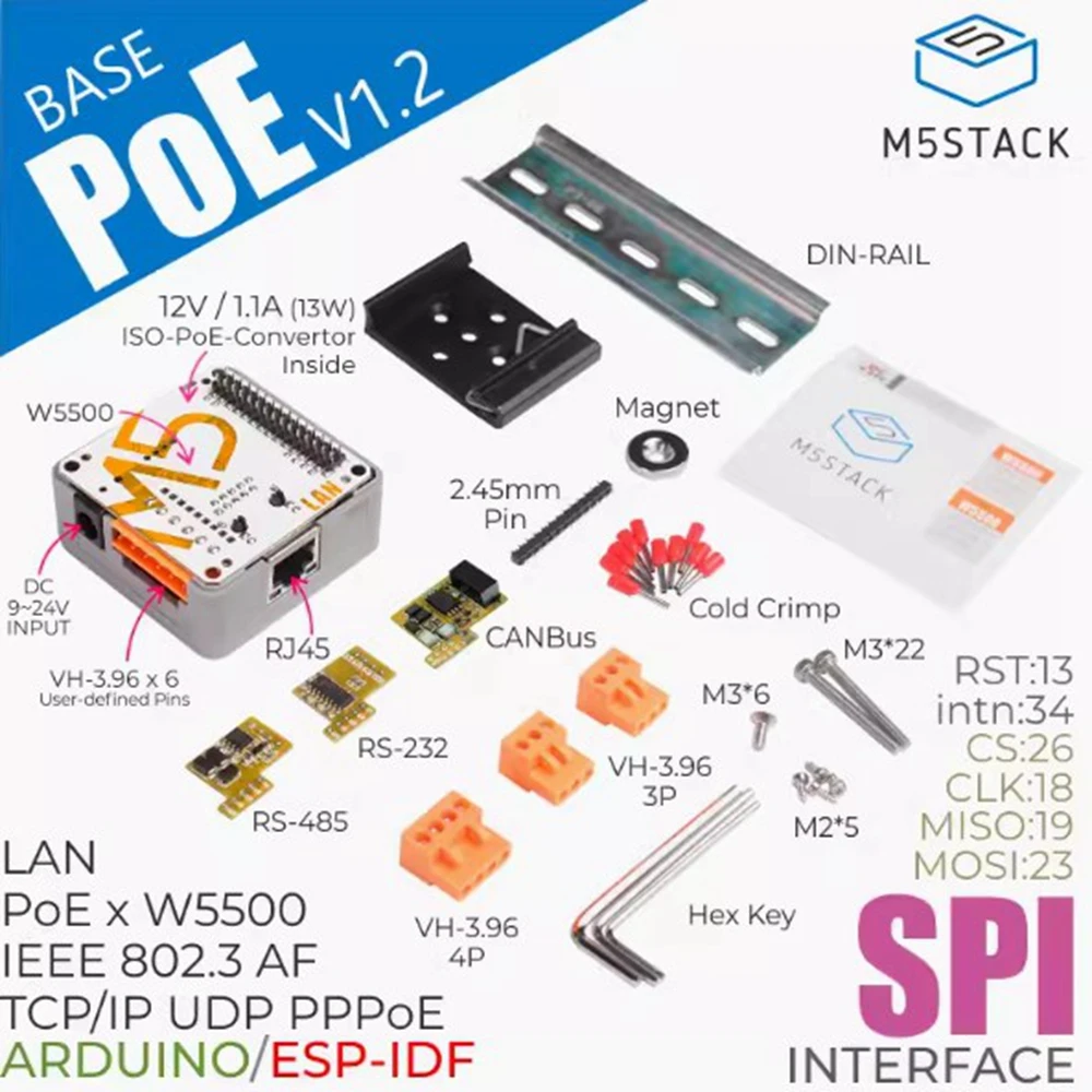 M5Stack PoE W5500 Ethernet controller base RJ45 adaptive 10/100M network port