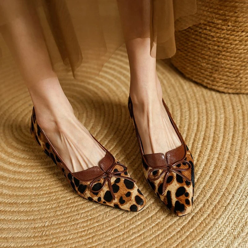NEW Spring/Autumn Women Pumps Horsehair Shoes for Women Square Toe Kitten Heel Shoes Slip-on Shallow Bow-knot Handmade Shoes