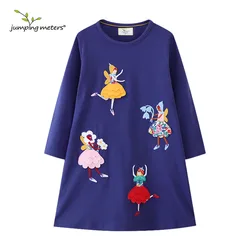 Jumping Meters 2-7T Dancing  Baby Long Sleeve Princess Girls Dresses Animals Applique Dots Children's School Clothing Cute Party