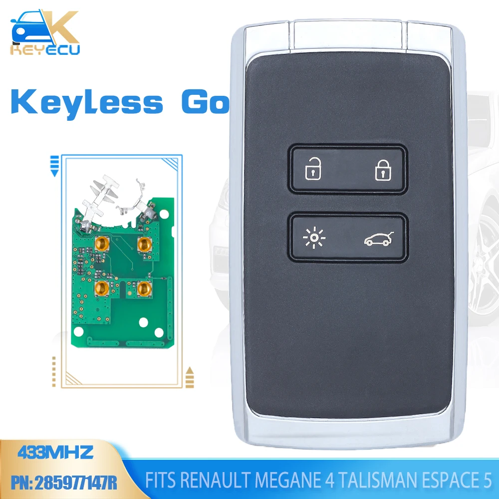 

KEYECU P/N: 285977147 R Keyless Go Smart Remote Key Fob 433 МГц 4A для Renault Renault Megane4 Talisman Espace5 Kadjar