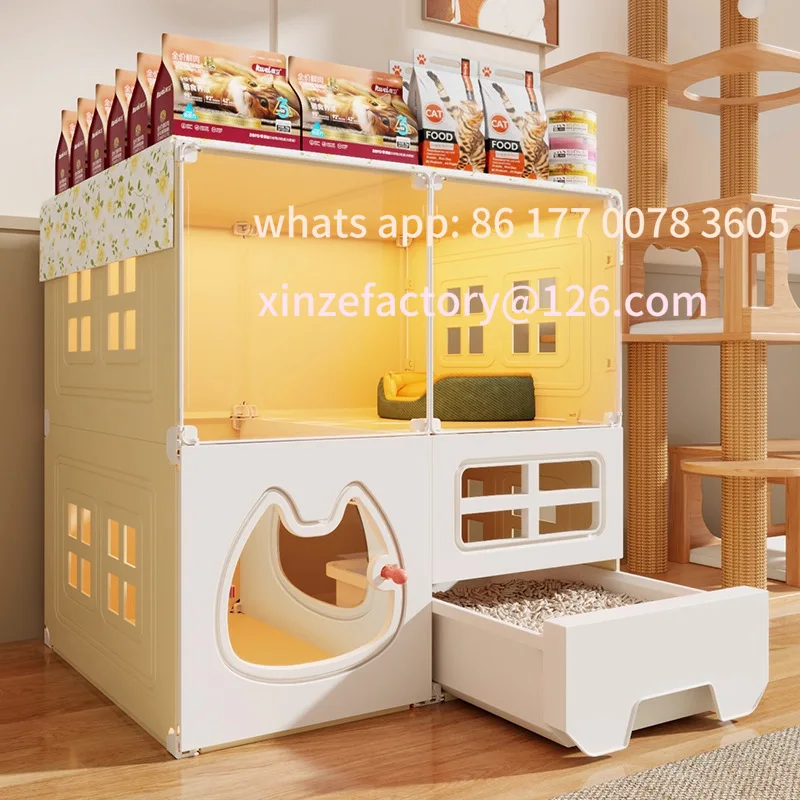 

Customizable Cat Villa Cat Cabinet Cage Large Free Space Nest Toilet Integrated