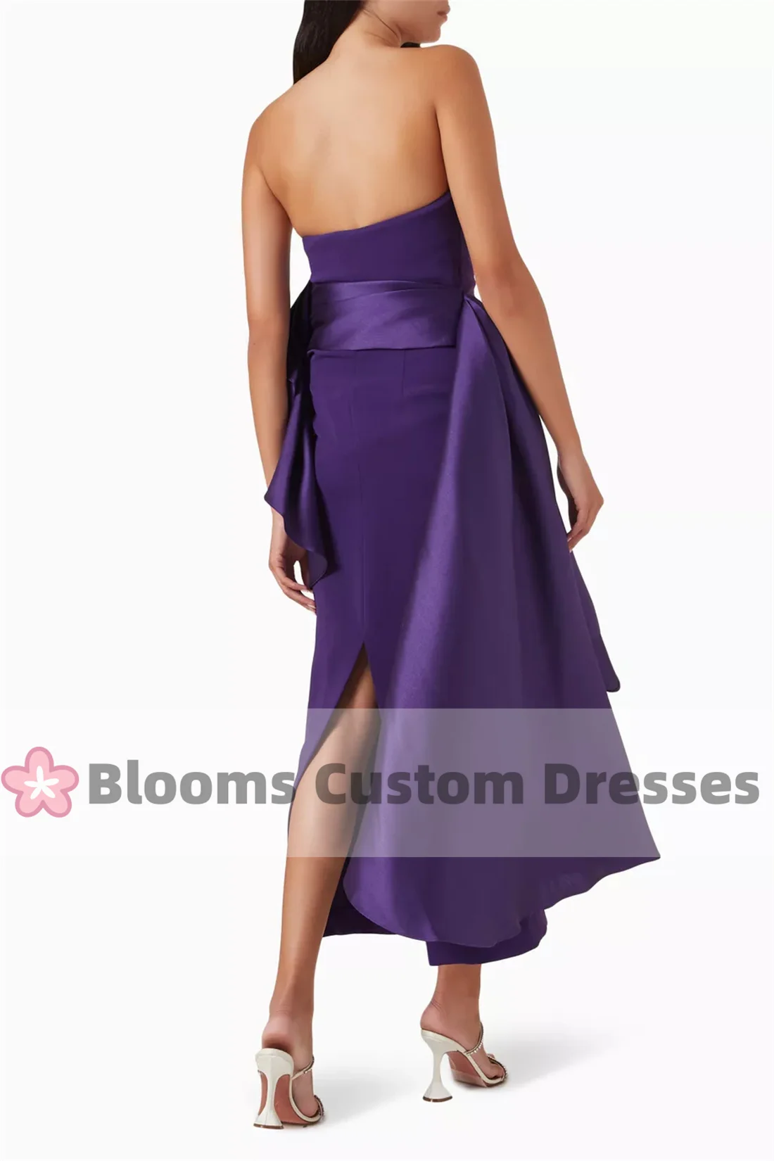 Customized Crepe And Satin Simple Evening Dresses 2024 Elegant Sleeveless Party Gown Strapless Prom Dress robes invitée mariage