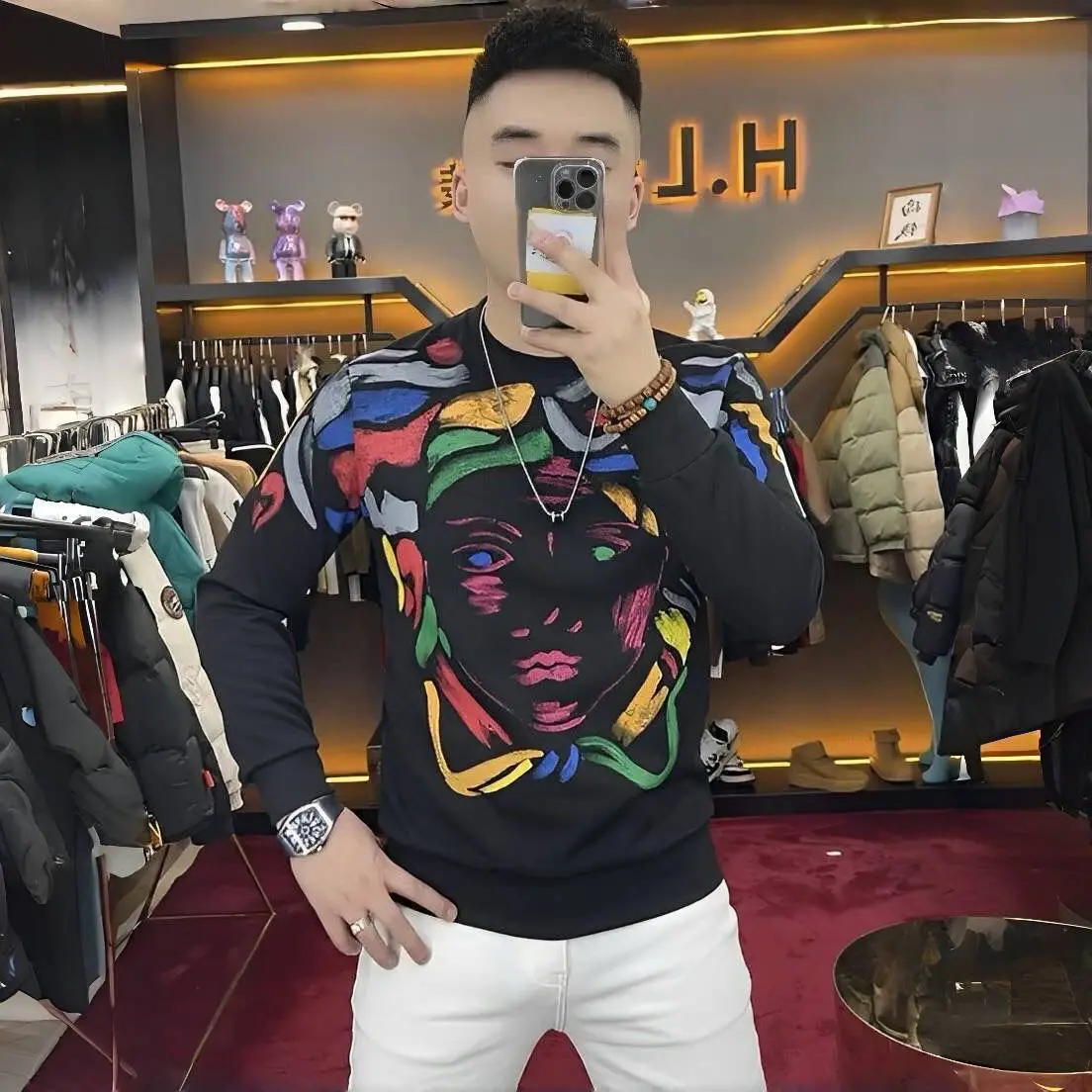 

Men's Spring and Autumn Fashion Brand Sweater New Jacket Fashion Long Sleeve Printing Trendy Round Neck Casual Top