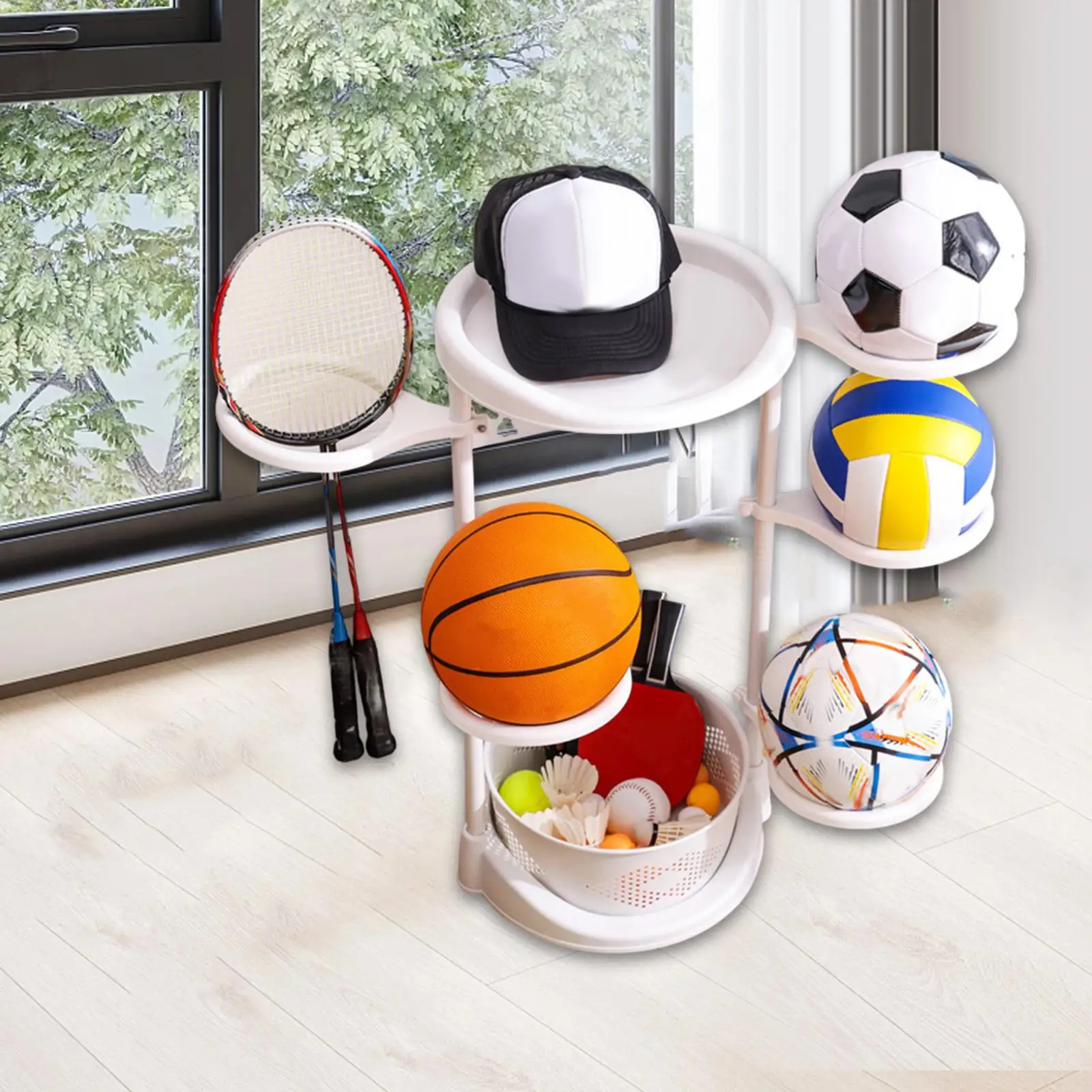 

5 Tier Ball Rack PP Garage Living Room Volleyball Stand Holder Kids Room Indoor Sport Equipment Organizer Indoor Basketball Rack